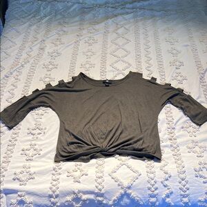 Dark olive Twist Front Top with Cutout Sleeves